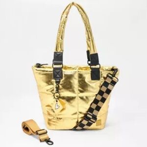 New with Tags. IHKWIP Checkmate Quilted Tote w/ 2 Crossbody Straps in Gold Foil
